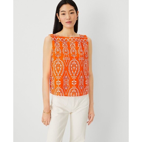 Ann Taylor Orange embroidered tank blouse small NWOT - Picture 2 of 6